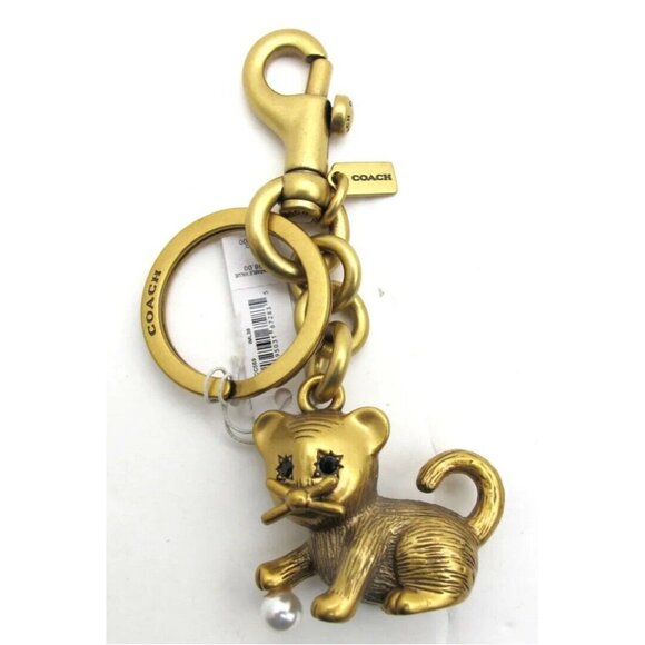 Coach Creatures Kitten Cat Keychain Bag Charm in Gold/Multi Brass NWT CC569 - Picture 3 of 6